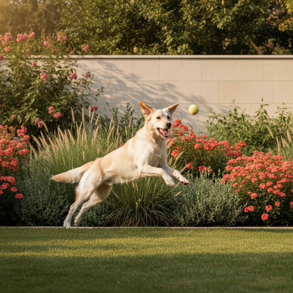 Premium dog catching ball in garden collection cover