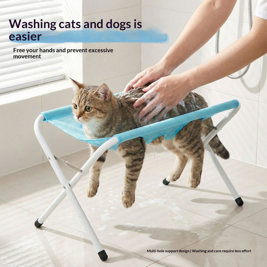 Breathable Polyester Cat Grooming Hammock | Blue, Grey or Pink